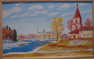 Таким изобразил село Пречистенский погост до затопления местный художник. Картина из музея села Завражье