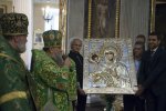 Епископ Кронштадтский Назарий, митрополит Санкт-Петербургский и Ладожский Варсонофий и сербская делегация